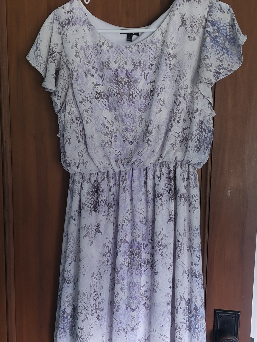 Light Purple Snake-Print Flutter Sleeve Dress
